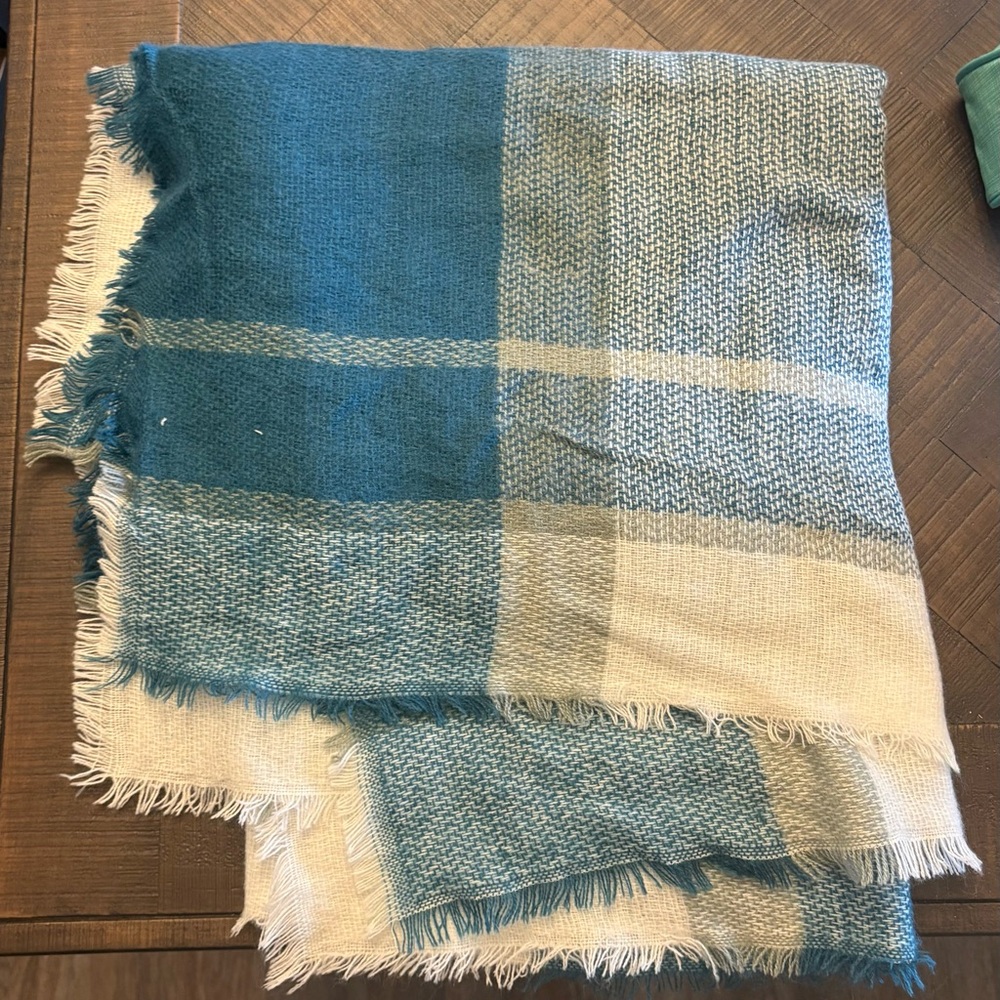 Cozy Teal and Cream Blanket Wrap/Scarf